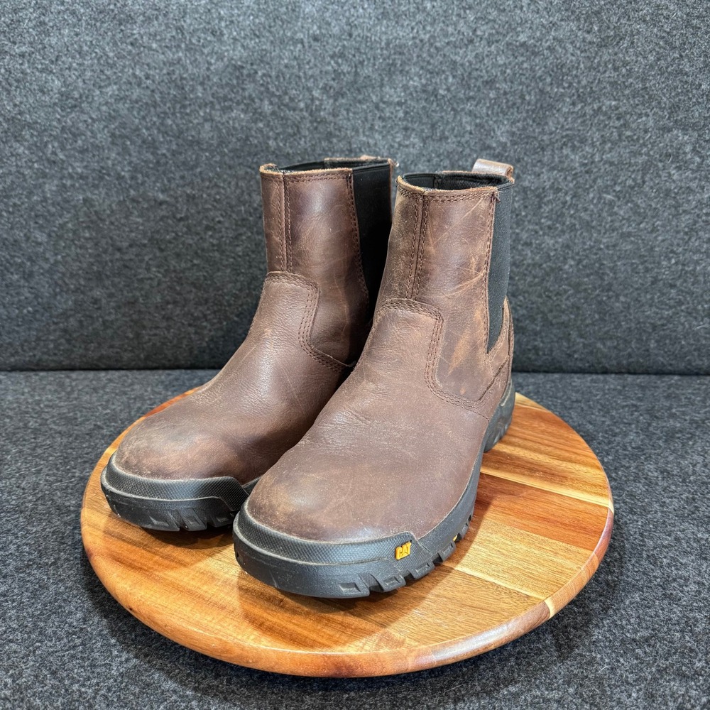 Caterpillar CAT Men Brown Leather Chelsea Work Boots ReVive Tech ASTM EH USA 7 M